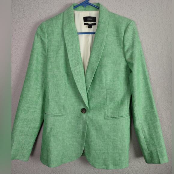 J. Crew Parke Blazer Stretch Linen Green Size 4 H9710 - Picture 2 of 13